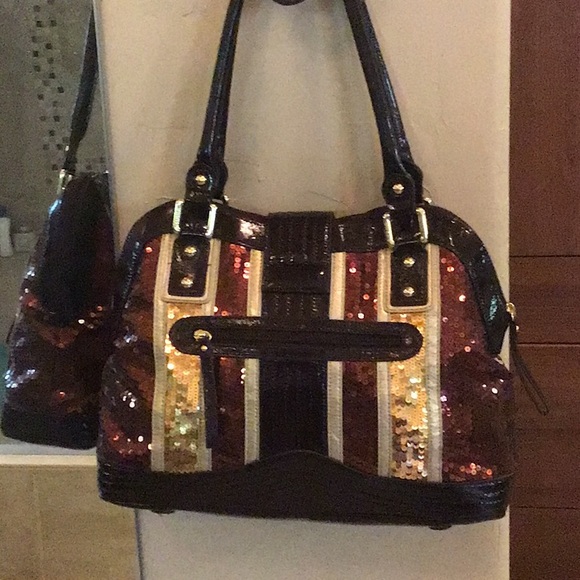 NWOT Sharif 1827 Leather Sequined Handbag - Picture 3 of 9